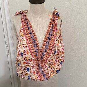 Rose & Olive White Floral Wrap Camisole with Blue, Pink & Orange Accents